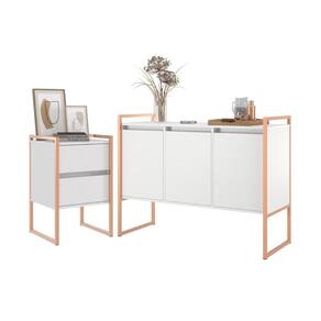 Conjunto Buffet e Gaveteiro Industrial Paris Branco Cobre