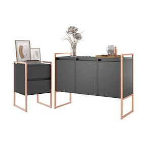 Conjunto Buffet e Gaveteiro Industrial Paris Preto Cobre