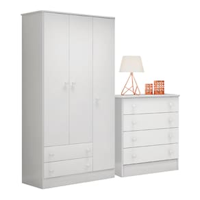 Guarda Roupa com 3 Portas e Cômoda Hamilton Branco Branco