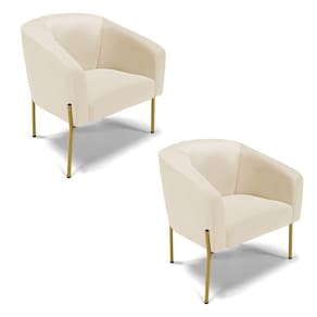 Poltrona Pé de Ferro Dourado Kit 2 Stella Corino Bege D03 - D`Rossi