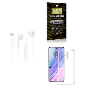 Kit Capinha Moto Edge 40 + Fone de Ouvido Tipo C + Película de Vidro 3D Armyshield