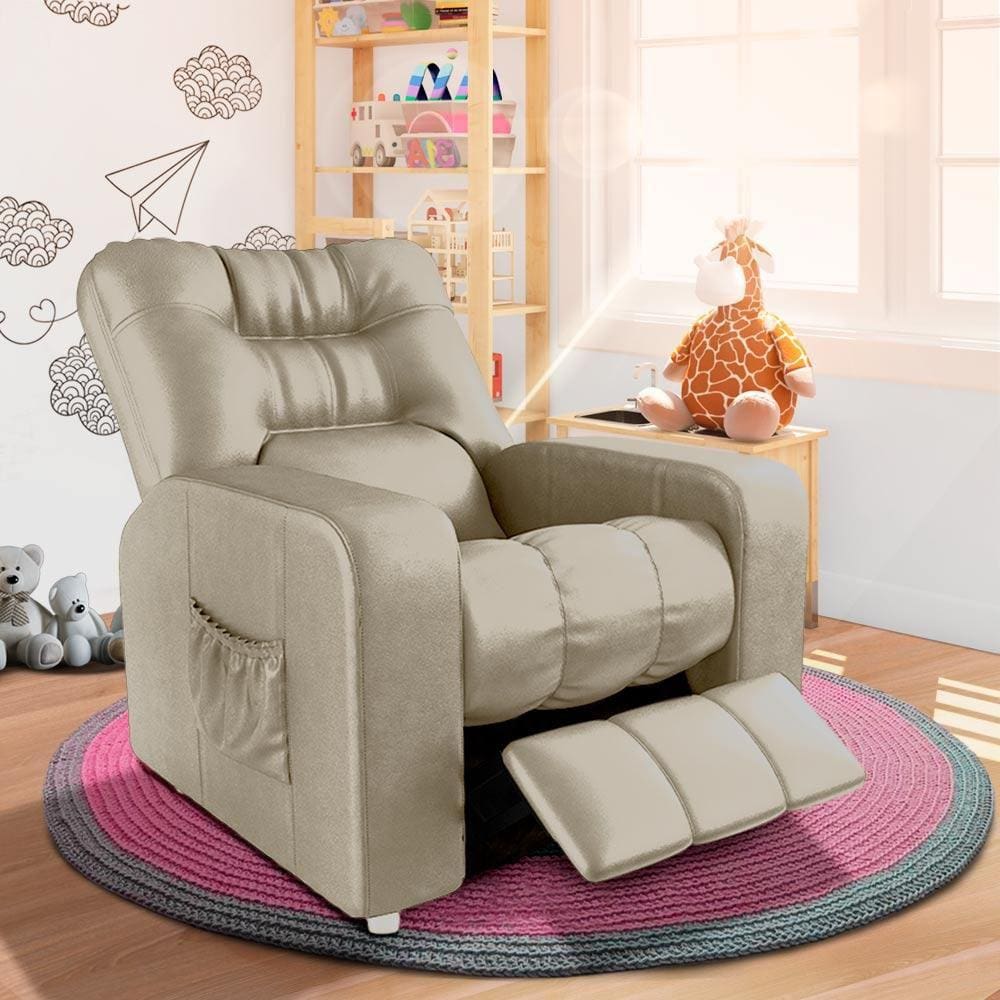 Poltrona De Amamentação Reclinável Corino Bege Accura Shop JM - Bege