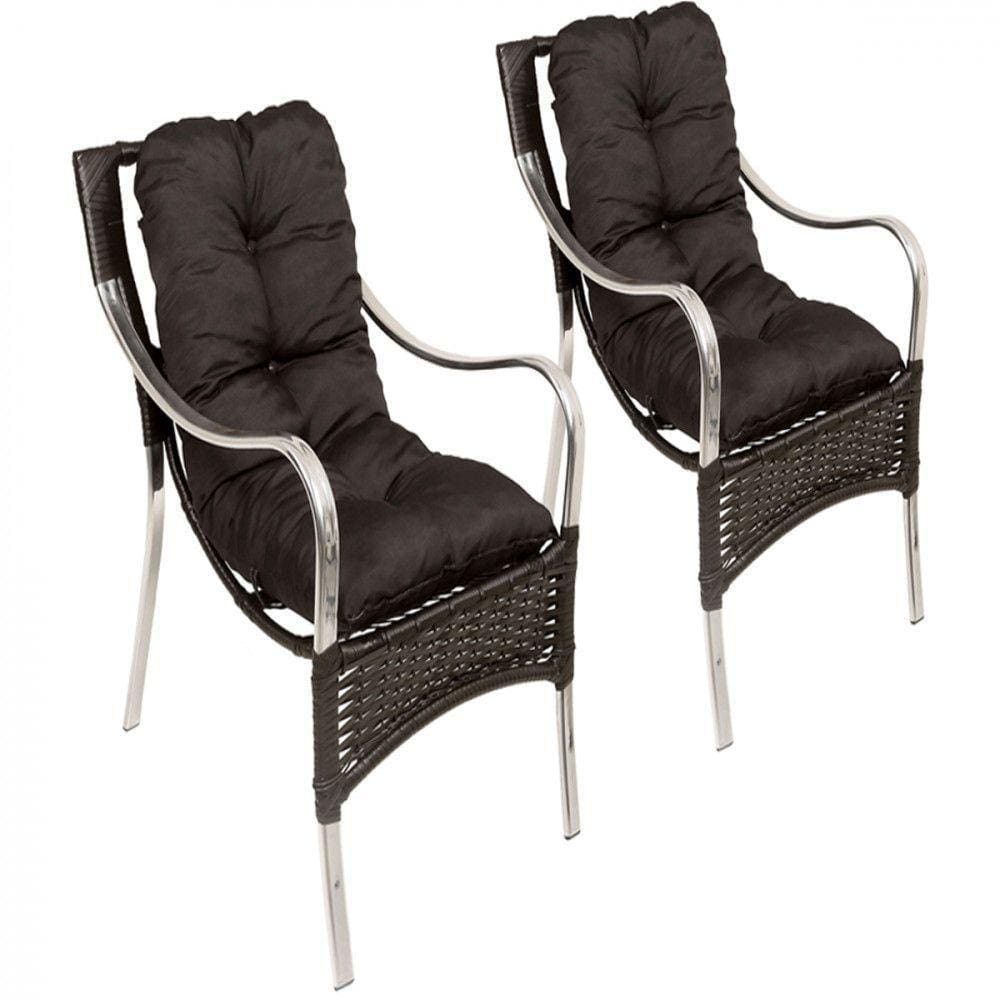Jogo Com 02 Poltronas Em Alumínio Para Varanda Tram Preto - Preto