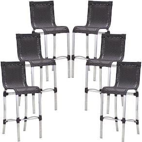 Conjunto De 6 Banquetas Haiti Em Alumínio Para Cozinha Trama Preto