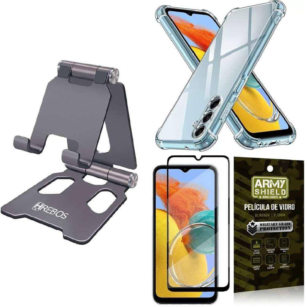 Kit Capinha Samsung M14 + Suporte de Mesa + Película 3D