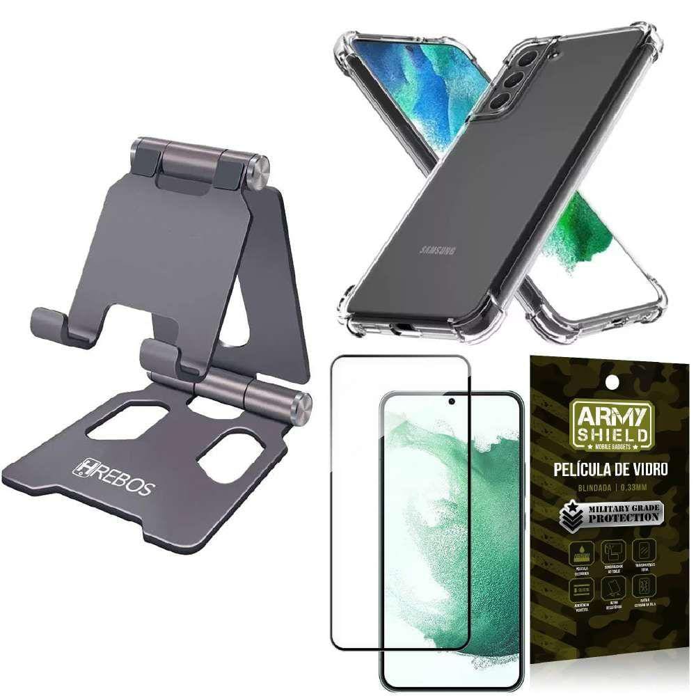 Kit Capinha Samsung S22 Plus + Suporte de Mesa + Película 3D