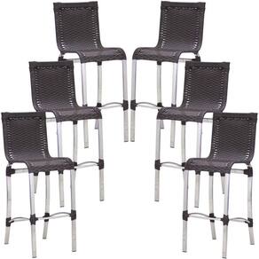 Conjunto De 6 Banquetas Haiti Em Alumínio Para Cozinha Trama Tabaco