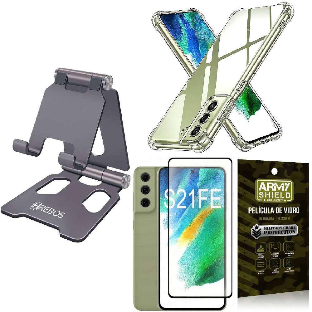 Kit Capinha Samsung S21 Fe + Suporte de Mesa + Película 3D