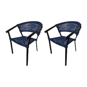Kit 2 Cadeiras Sofia Corda Náutica Base em Alumínio Preto/azul Marinho