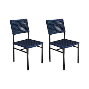 Kit 2 Cadeiras França Corda Náutica Base em Alumínio Preto/azul Marinho