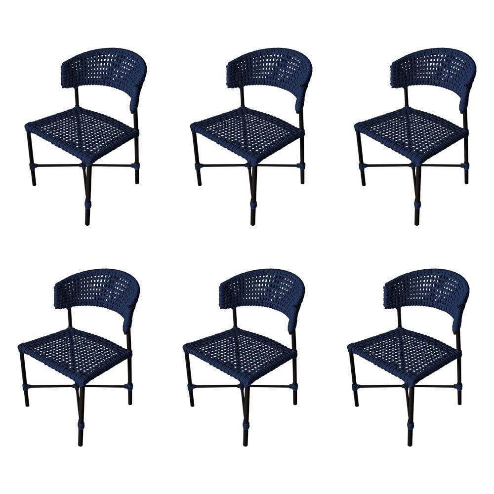 Kit 6 Cadeiras Hortz Corda Náutica Base em Alumínio Preto/azul Marinho