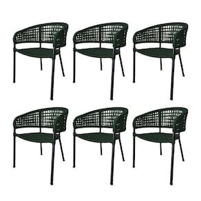 Kit 6 Cadeiras Sol Corda Náutica Base em Alumínio Preto/verde Musgo