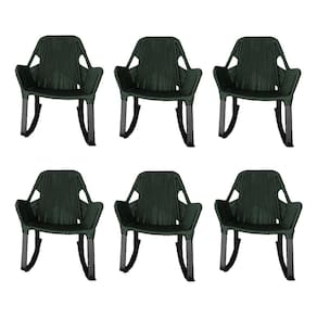 Kit 6 Cadeiras de Balanço Athenas Corda Náutica Base em Alumínio Preto/verde Musgo
