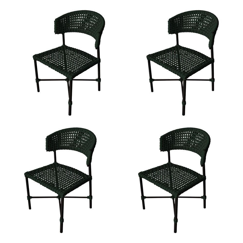 Kit 4 Cadeiras Hortz Corda Náutica Base em Alumínio Preto/verde Musgo