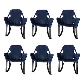 Kit 6 Cadeiras de Balanço Athenas Corda Náutica Base em Alumínio Preto/azul Marinho