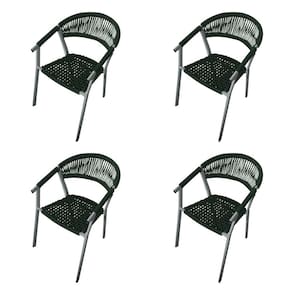 Kit 4 Cadeiras Decorativa Joana em Corda Náutica e Base em Alumínio Cinza /verde Musgo