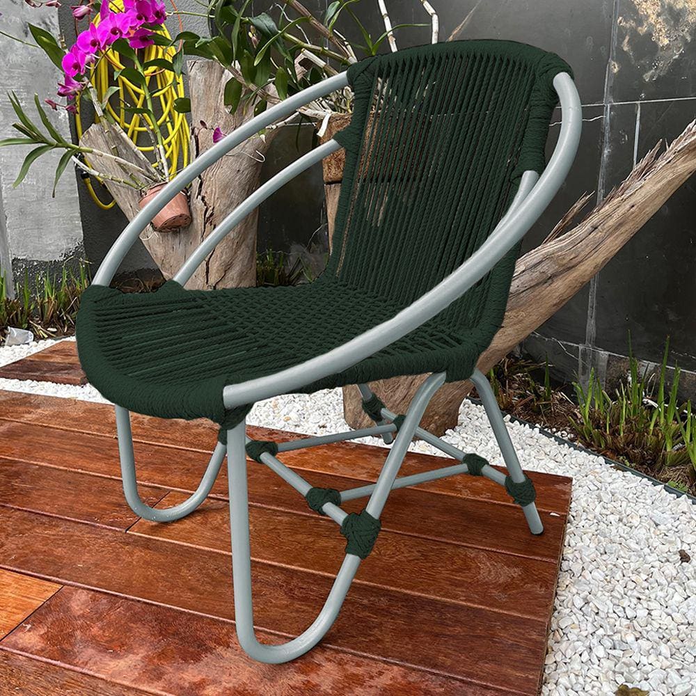 Cadeira Decorativa Julia em Corda Náutica e Base em Alumínio Cinza/verde Musgo