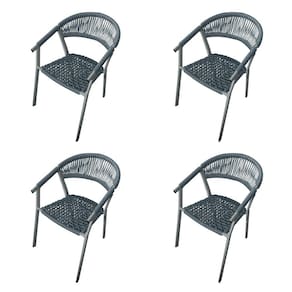 Kit 4 Cadeiras Decorativa Joana em Corda Náutica e Base em Alumínio Cinza/cinza