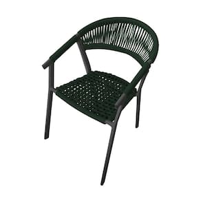 Cadeira Decorativa Joana em Corda Náutica e Base em Alumínio Preta/verde Musgo
