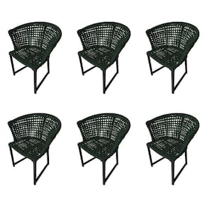 Kit 6 Cadeiras Salinas Corda Náutica Base em Alumínio Preto/verde Musgo