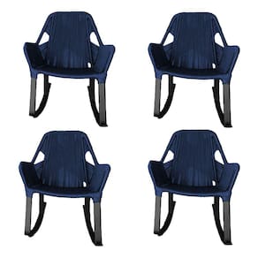 Kit 4 Cadeiras de Balanço Athenas Corda Náutica Base em Alumínio Preto/azul Marinho