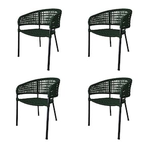Kit 4 Cadeiras Sol Corda Náutica Base em Alumínio Preto/verde Musgo