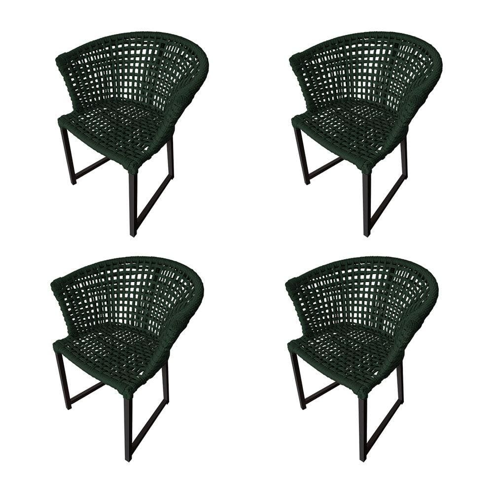 Kit 4 Cadeiras Salinas Corda Náutica Base em Alumínio Preto/verde Musgo
