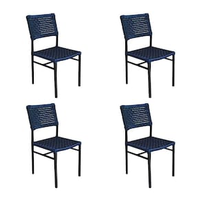 Kit 4 Cadeiras França Corda Náutica Base em Alumínio Preto/azul Marinho