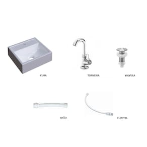 Kit completo acessorios para gabinete de banheiro com Cuba Q32, Torneira e Sifao