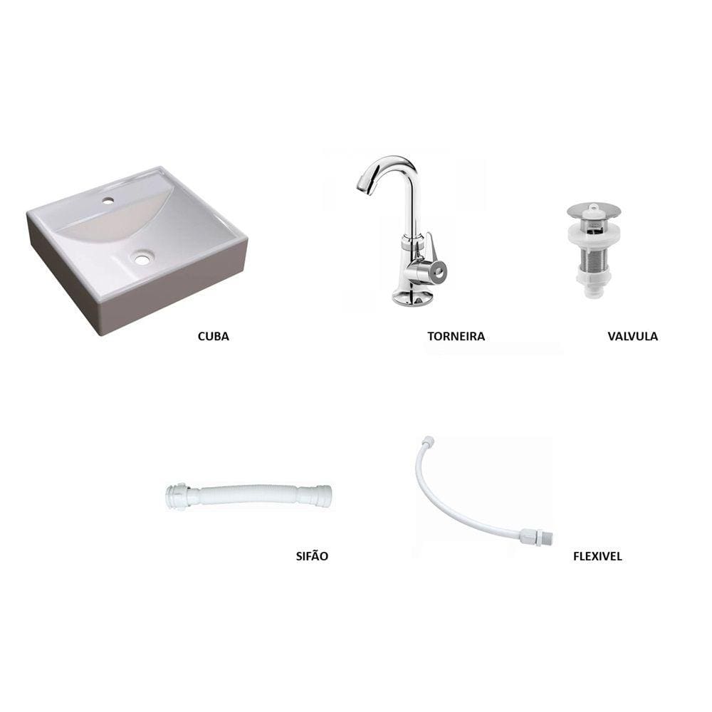 Kit completo acessorios para gabinete de banheiro com Cuba Q39, Torneira e Sifao