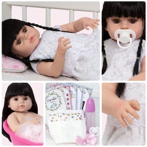 Bebe Reborn Realista Menina Morena Fofa Kit 13 Acessórios