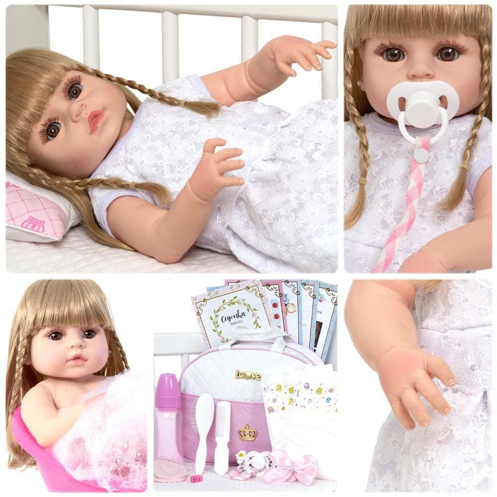 Boneca Reborn Realista Menina Loira 46Cm Enxoval Completo