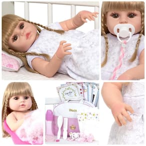 Boneca Reborn Realista Menina Loira 46Cm Enxoval Completo
