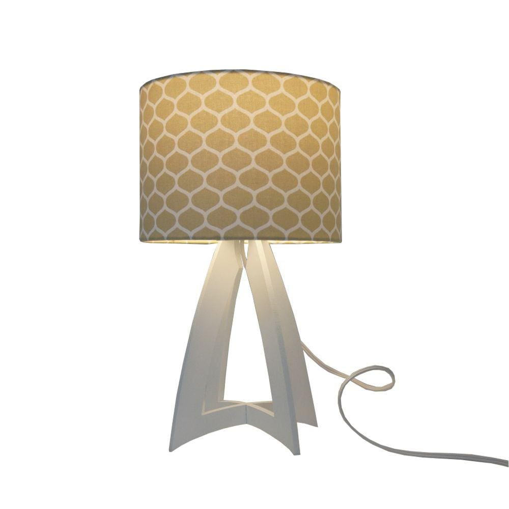 Abajur Base Madeira Branca E Cúpula Colmeia Bege