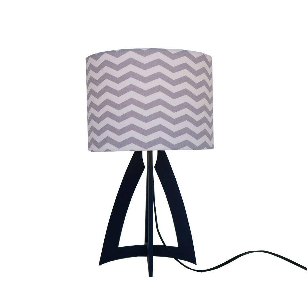 Abajur Base Azul Marinho E Cúpula Chevron Cinza
