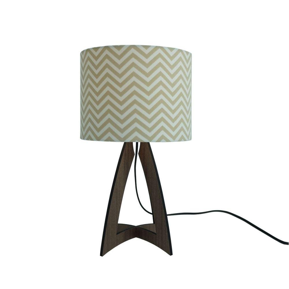 Abajur Base Marrom E Cúpula Tecido Chevron Bege Bivolt