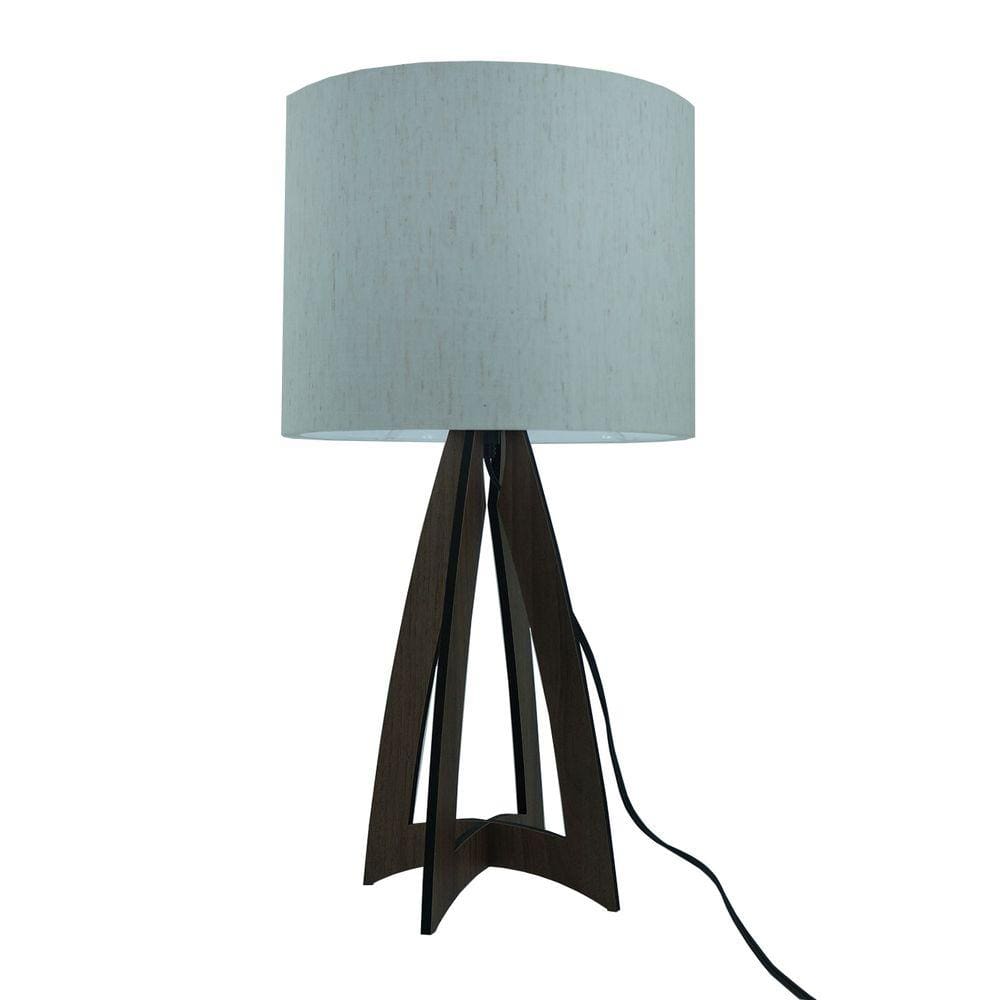 Abajur Base Madeira Marrom e Cúpula Linho Branco