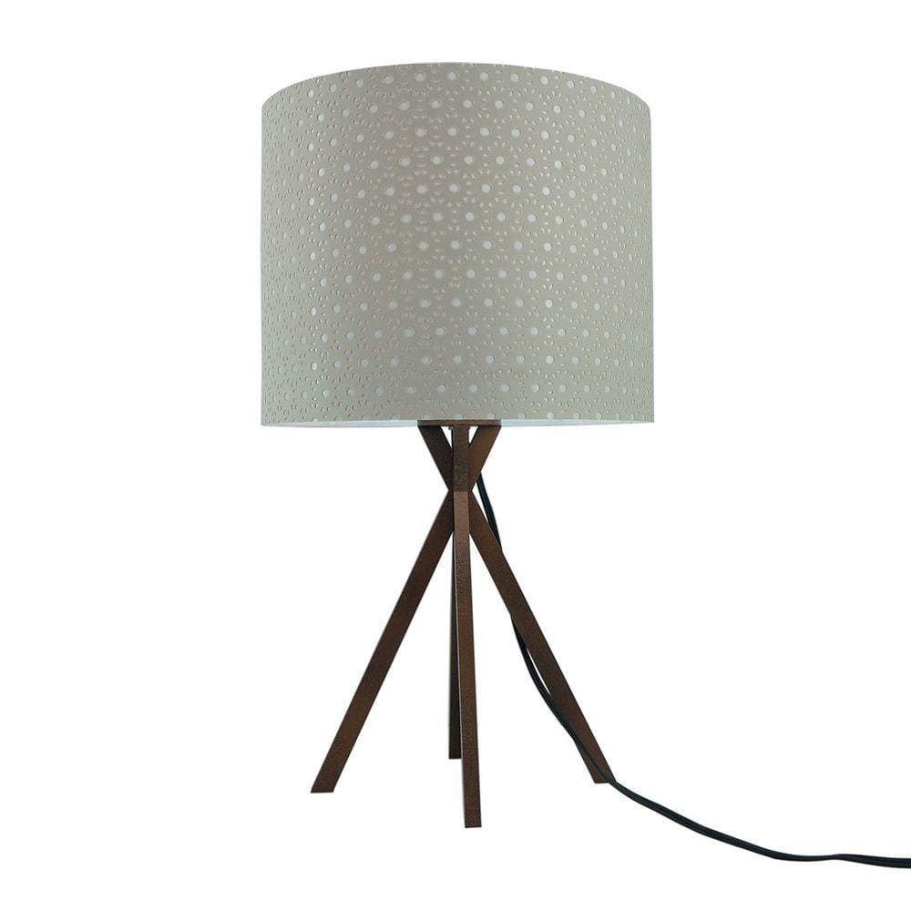 Abajur Base Madeira Cobre e Cúpula Tecido Rendado Bege