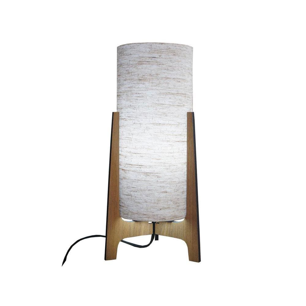 Abajur Luminária de Mesa Tripé Madeira e Cúpula Tecido Linho 32 cm x 14 cm