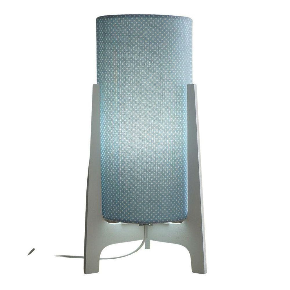Abajur Tripé Branco E Cúpula Poá Azul E Branco 32 Cm X 15 Cm