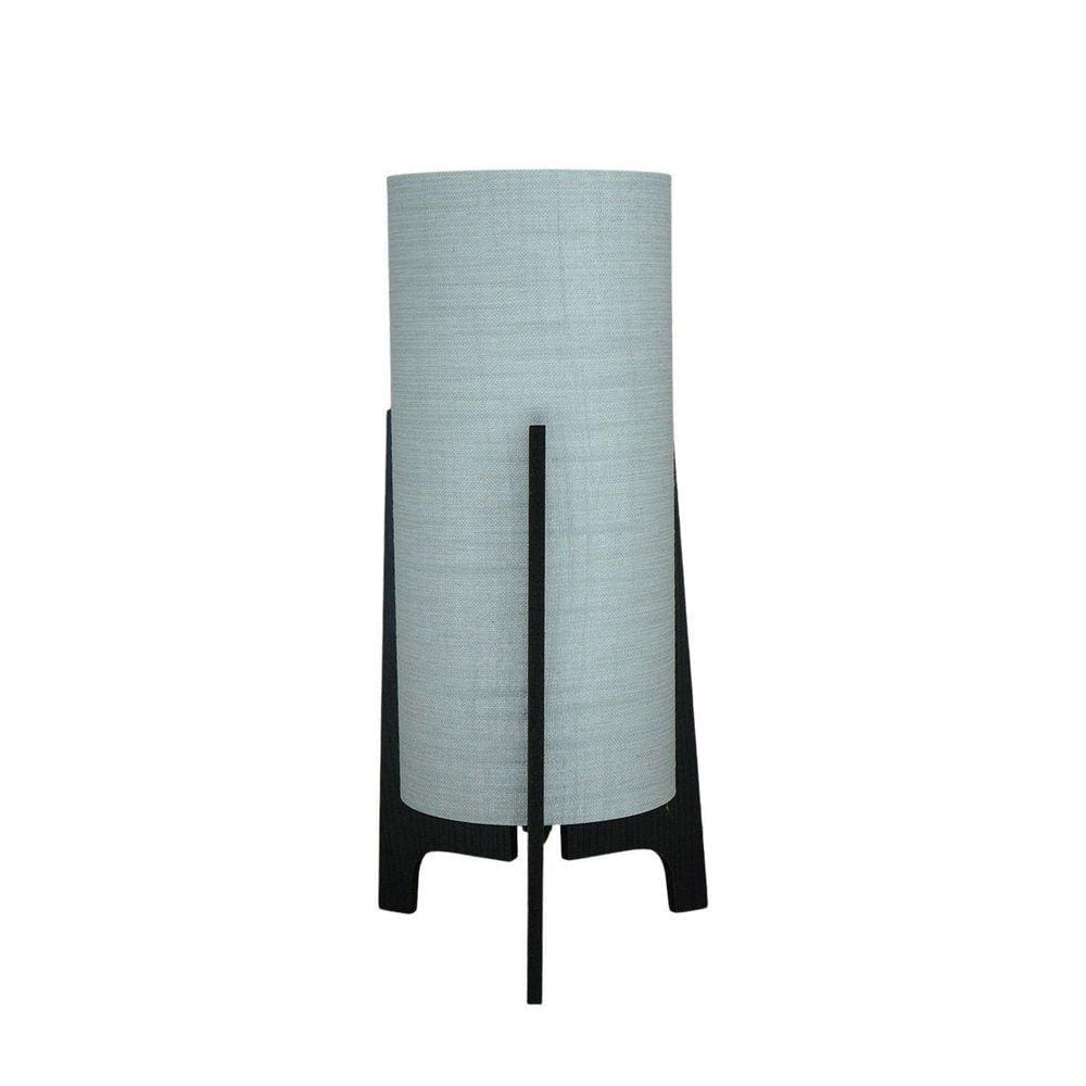 Abajur Tripé Madeira Preta Cúpula Tecido Linho Cinza Bivolt