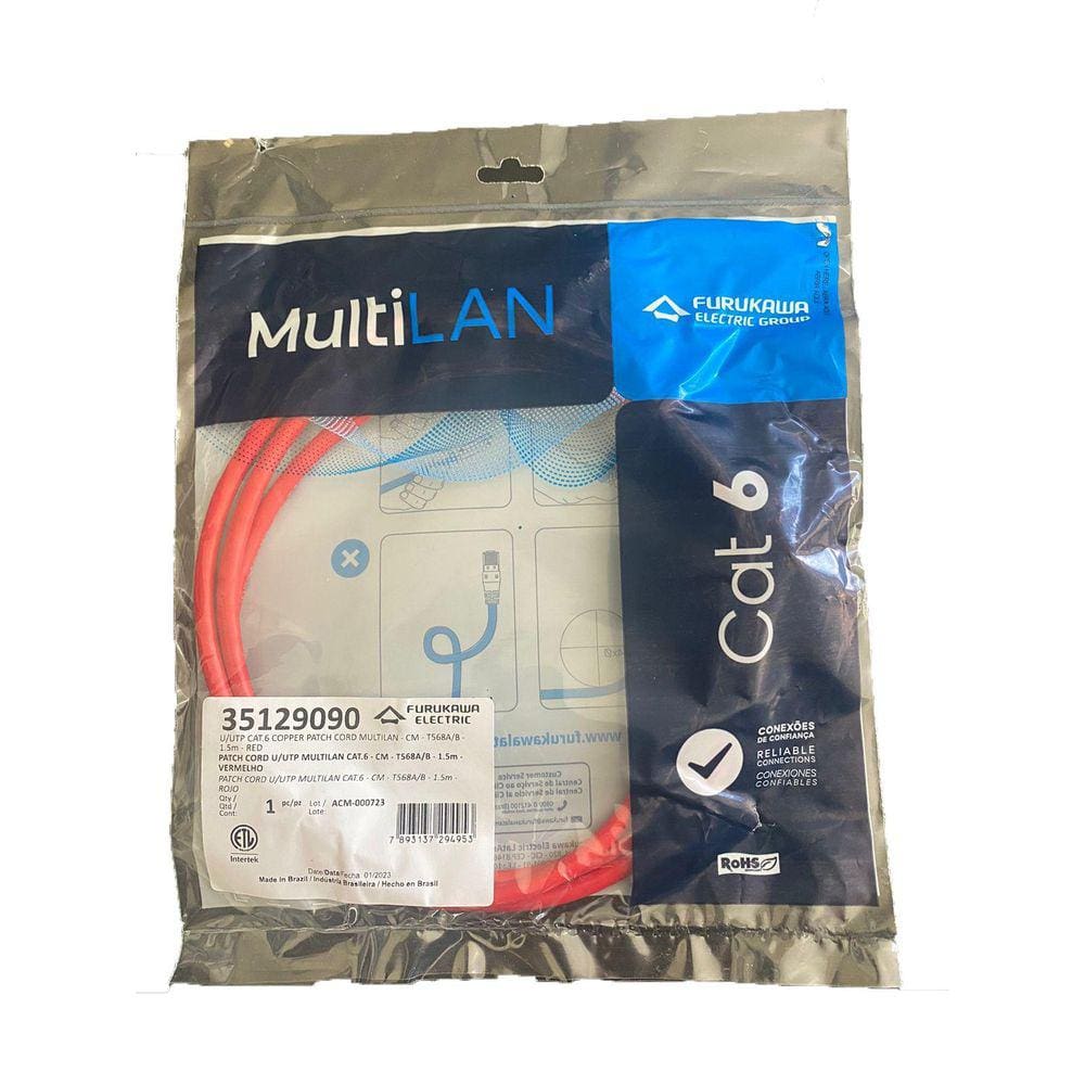 Patch Cord Furukawa Multilan Cat6 1,5 Mts Vermelho 35129090