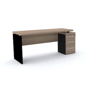 Mesa Pé Painel com Gaveteiro 3 Gavetas PE40 em MDP 164 x 60 cm Cor Noce Naturalle Base Preta