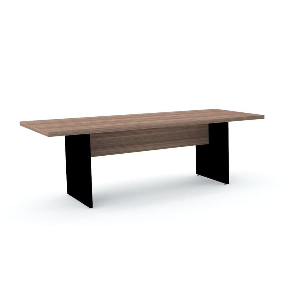 Mesa de Reunião Retangular 200 x 90 cm Pé Painel PE40 em MDP Cor Walnut Base Preta