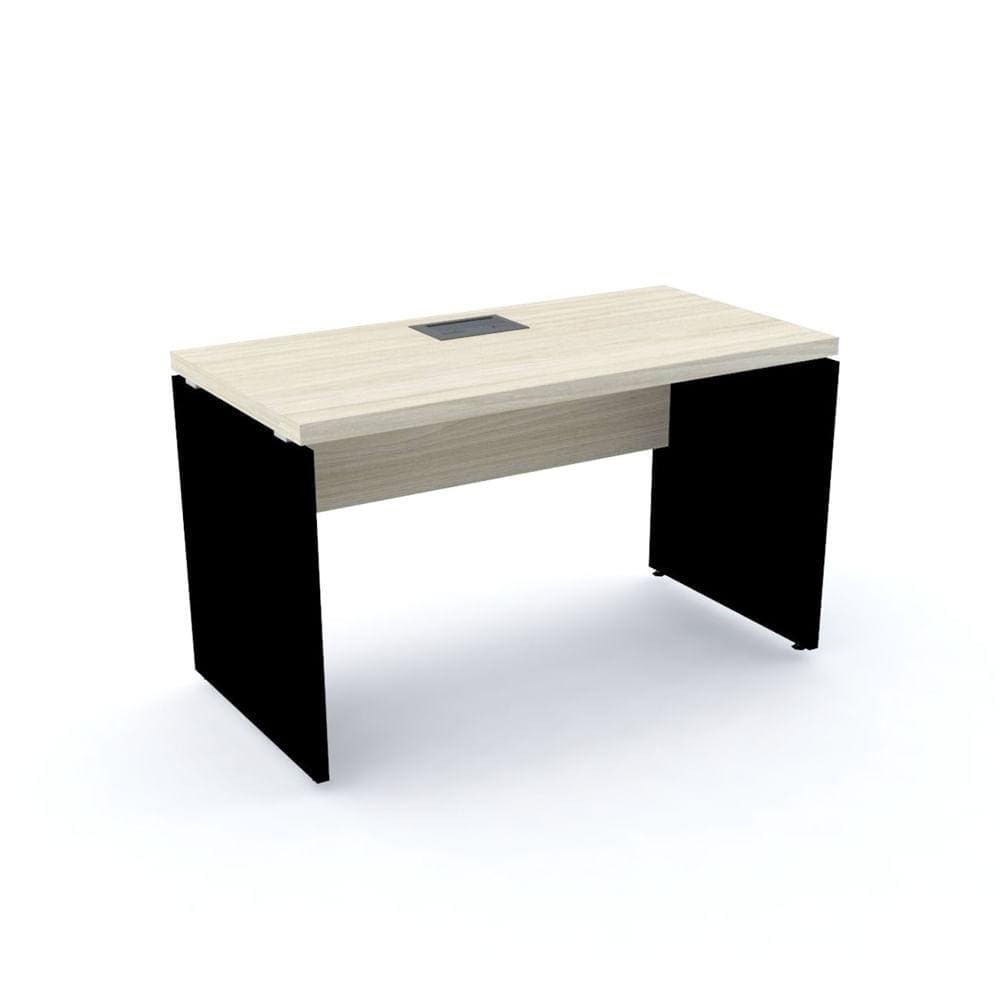 Mesa de Escritório com Caixa de Tomada PE40 em MDP 120 x 60 cm Cor Nogueira CasaBlanca Base Preta