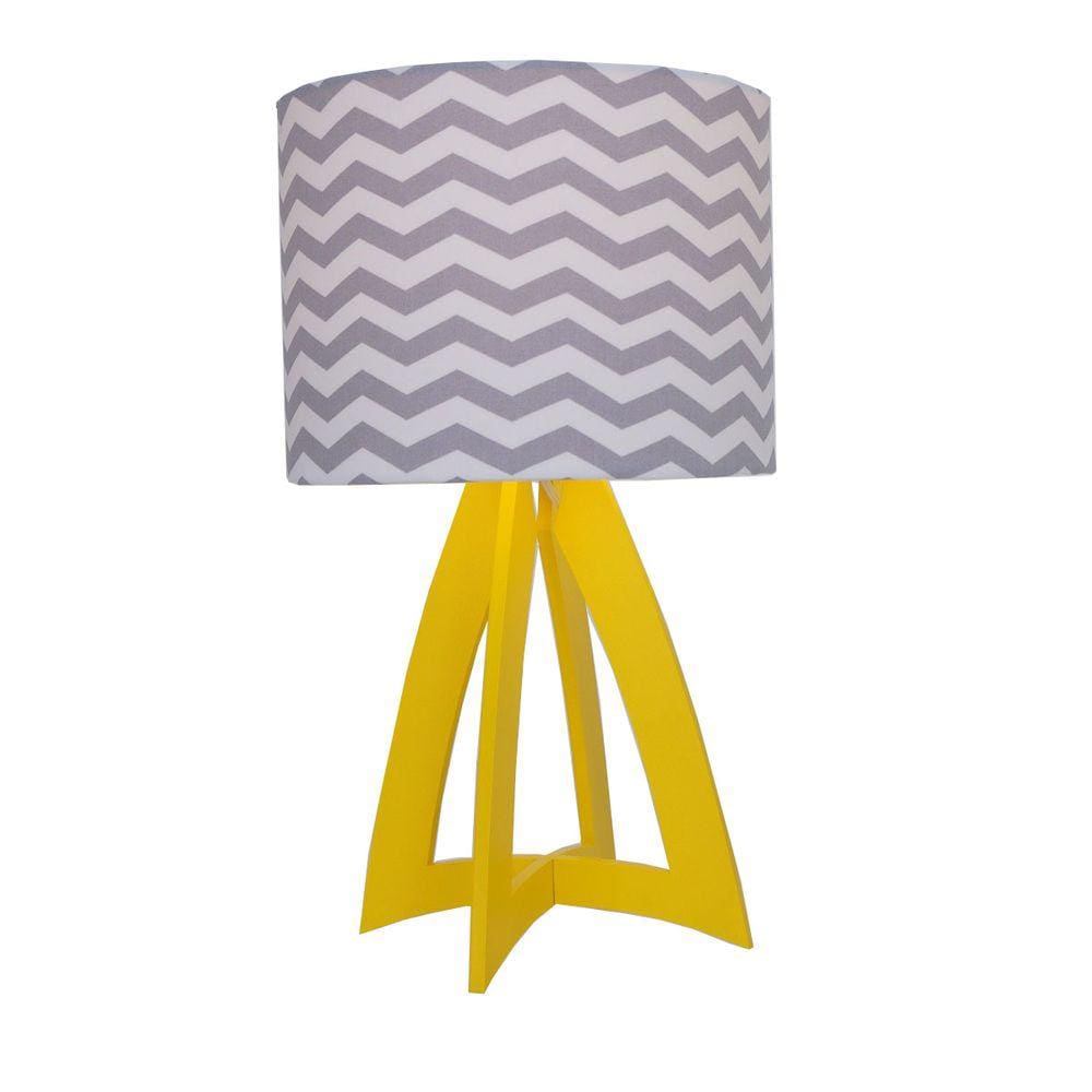Abajur  Cúpula Chevron Crie Casa Cinza E Amarelo