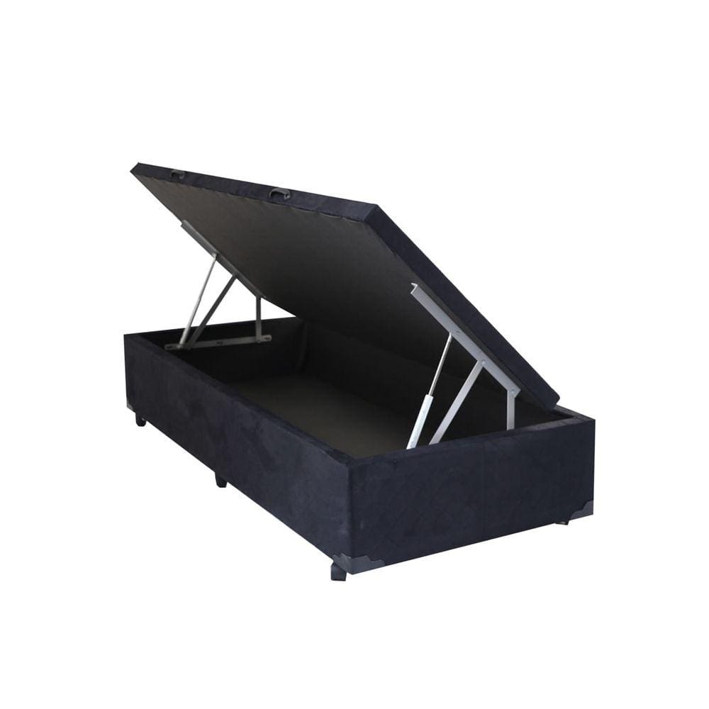 Cama Box Baú Solteiro Luxo Suede Preto - 088x188