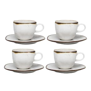 Jogo De Xicaras Chá Café Pires 4Pcs Porcelana Maresia 220Ml