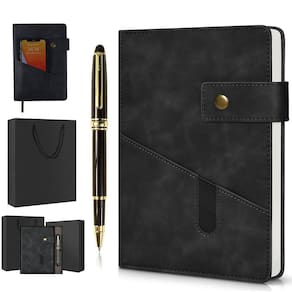 Caderno de diário vfaejll preto forrado em couro A5 200 páginas