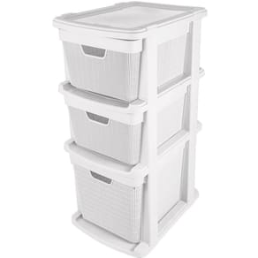 Gaveteiro De Chão Juta Com 3 Gavetas De 15/22 Litros Branco